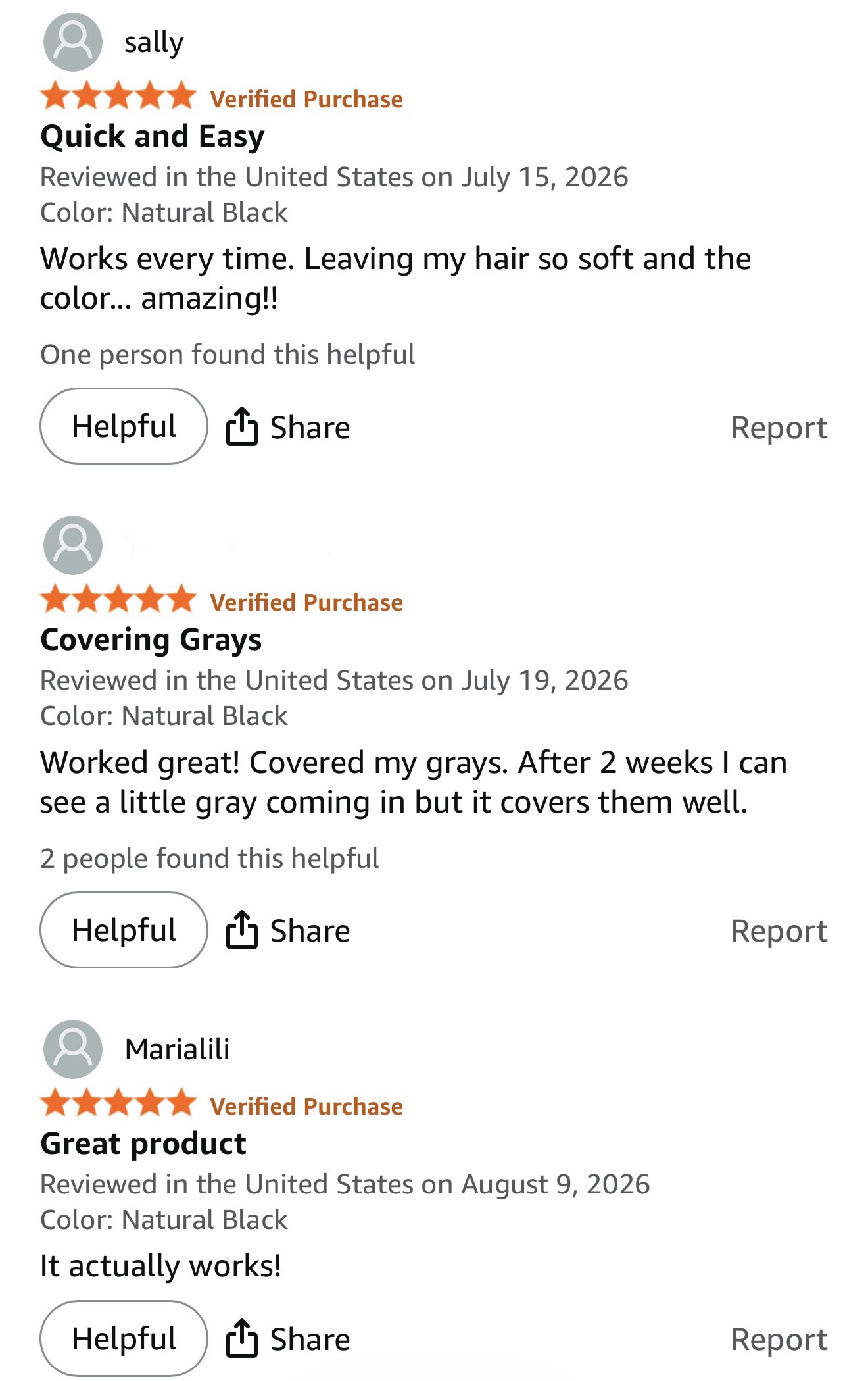 Three real customer reviews about softness, gray coverage and results