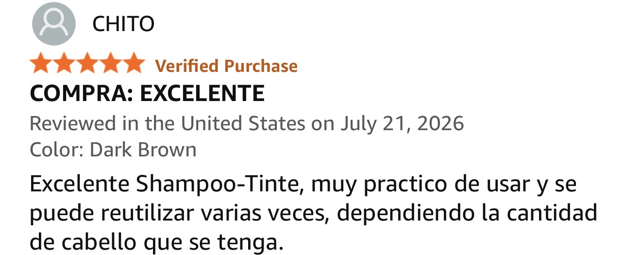 Real customer review in Spanish for Dark Brown